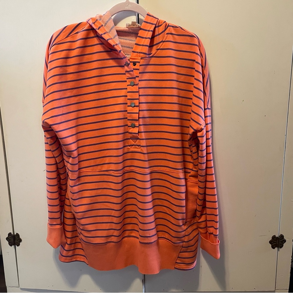 BiBi Orange and Purple Striped Lightweight Hoodie Size M